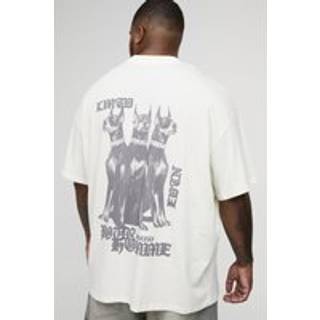 Mens Ecru Plus Oversized Extended Neck Pour Homme Canine Graphic T-Shirt
