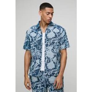 Mens Navy Oversized Half Sleeve Abstract Tapestry Shirt
