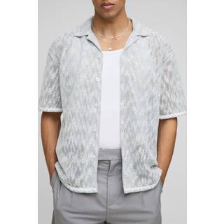 Mens Light Grey Oversized Dropped Revere Heavyweight Open Weave Shirt