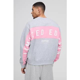 Mens Grey Marl Oversized Boxy Large Scale Limited Panel Sweatshirt