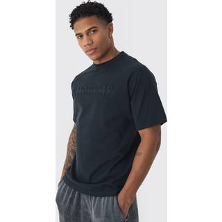 Mens Black Regular Fit Raglan Mixed Emboss T-Shirt