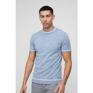 Mens Slate Blue Muscle Fit Tipping Detail Knitted T-Shirt