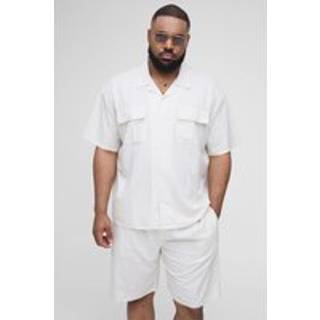 Mens Natural Plus Oversized Short Sleeve Linen Cargo Shirt & Short Set