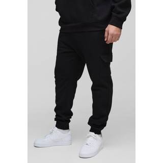 Mens Black Plus 330GSM Skinny Fit Basic Cargo Joggers