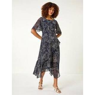 Roman Blomster Tryk Spot Frill Midi KjoleEU 40 (UK 12)