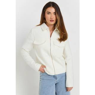 Lts Tall Ivory White Boucle Zip Bomber Jacket 18 Lts | Tall Women's Bomber Jackets