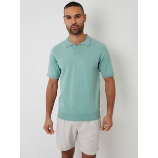 Threadbare Threadbare Green Trophy Neck Knitted Polo Shirt