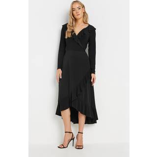 Lts Tall Black Long Sleeve Frill Midi Dress 18 Lts | Tall Women's Black Dresses