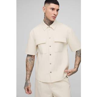 Mens Stone Tall Technical Pleated Oversized Short Sleeve Shirt