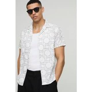 Mens Natural Regular Linen Look Embroidered Shirt