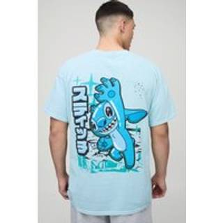 Mens Blue Oversized Disney Lilo and Stitch Washed License T-Shirt