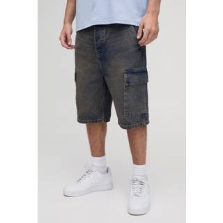 Mens Antique Wash Loose Fit Washed Cargo Denim Shorts