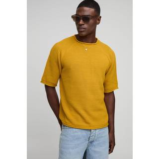Mens Mustard Regular Fit Waffle Raw Trim Knitted T-Shirt
