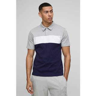 Mens Navy Slim Fit Man Colour Block Interlock Polo