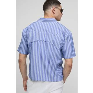 Mens Blue Oversized Boxy 3D Applique Homme Stripe Shirt