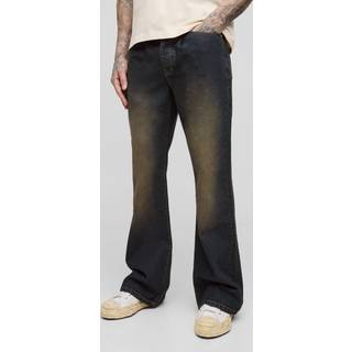 Mens Antique Wash Tall Pleat Front Relaxed Flared Jeans