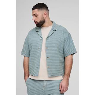 Mens Light Wash Plus Jacquard Denim Boxy Oversized Revere Shirt