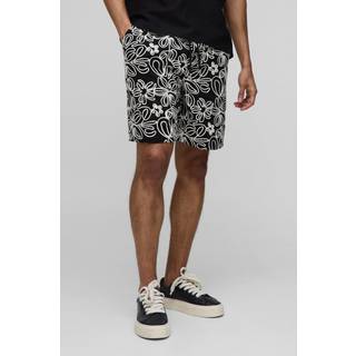 Mens Black Elasticated Relaxed Rope Applique Shorts