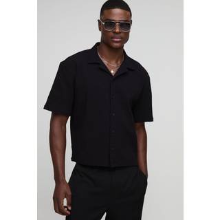 Mens Black Man Oversized Boxy Seersucker Crinkle Shirt