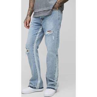 Mens Light Wash Tall Slim Flare Distressed Gusset Panel Jeans