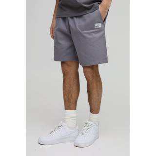 Mens Grey Elasticated Waist Relaxed Woven Tab Canvas Shorts