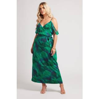 Yours Curve Yours Curve Green London Abstract Metallic Spot Ruffle Dress