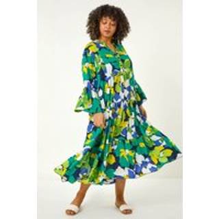 Roman Roman Green Curve Floral Print Tiered Dress