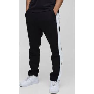 Mens Black Straight Leg Jacquard Panel Jogger