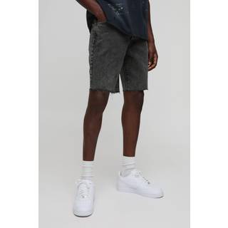 Mens Charcoal Straight Fit Washed Raw Hem Denim Shorts