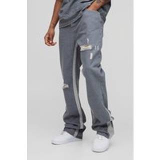Mens Mid Grey Tall Slim Flare Distressed Gusset Panel Jeans