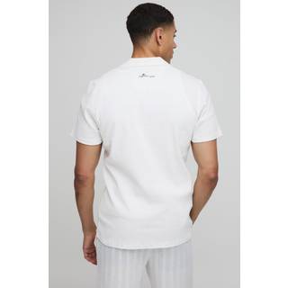 Mens White Man Slim Fit Seersucker Crinkle Shirt
