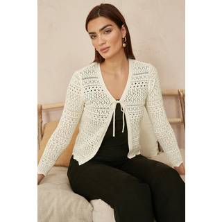Yumi Yumi Cream Crochet Tie Front Cardigan