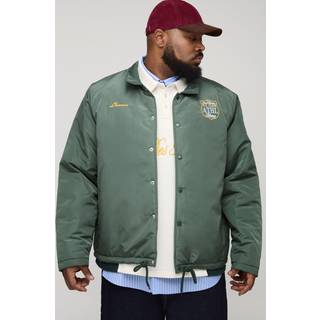 Mens Green Plus Oversized Padded Nylon Varsity Coach Jacket