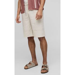 Mens Natural Half & Half Waistband Baggy Long Length Linen Blend Shorts