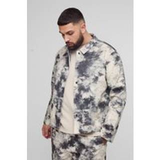 Mens Charcoal Plus Abstract Printed Twill Oversized Shirt