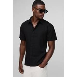 Mens Black Heavyweight Linen Blend Regular Fit Shirt