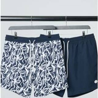 Threadbare Threadbare Blue Chrome Swim Shorts 2 Pack