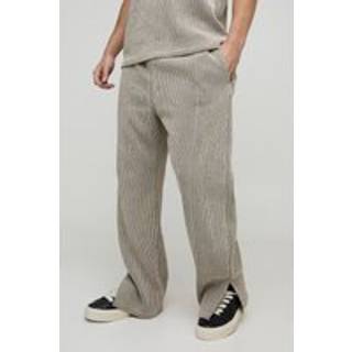 Mens Taupe Straight Leg Split Hem Jacquard Rib Jogger