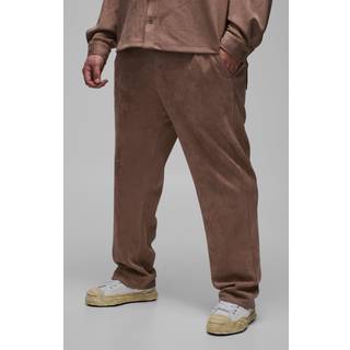 Mens Taupe Plus Faux Suede Relaxed Fit Drawcord Pin Tuck Trousers