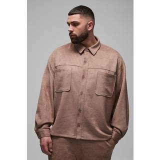 Mens Taupe Plus Faux Suede Oversized Shirt