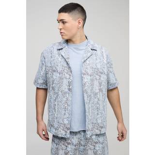 Mens Light Blue Oversized Revere Collar Tapestry Denim Shirt