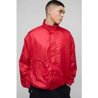 Mens Red Oversized High Shine Funnel Neck Track Jacket