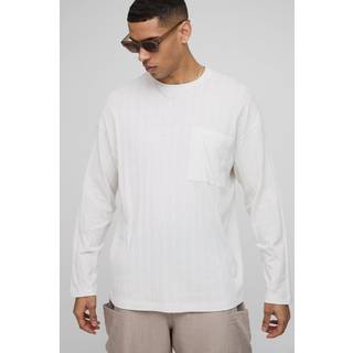 Mens Ecru Oversized Soft Rib Pocket Detail Long Sleeve T-Shirt
