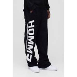 Mens Black Relaxed Fit Homme Embroidered Teddy Borg Joggers