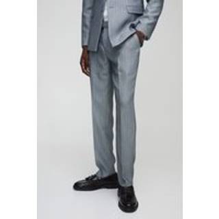 Mens Light Grey Slim Fit Herringbone Tailored Trouser