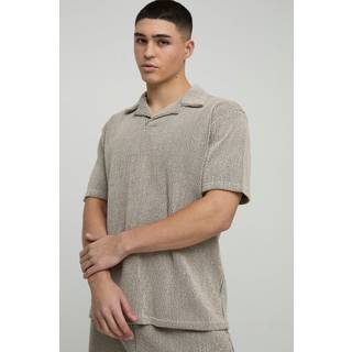 Mens Taupe Regular Fit Revere Jacquard Rib Polo