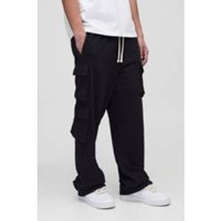 Mens Black Tall Loopback Oversized Cargo Joggers