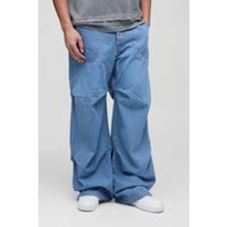 Mens Light Wash Tall Ruched Baggy Fit Jeans