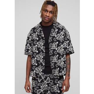 Mens Black Tall Paisley Embroidered Oversized Shirt