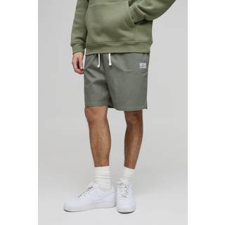 Mens Khaki Elasticated Waist Relaxed Woven Tab Canvas Shorts